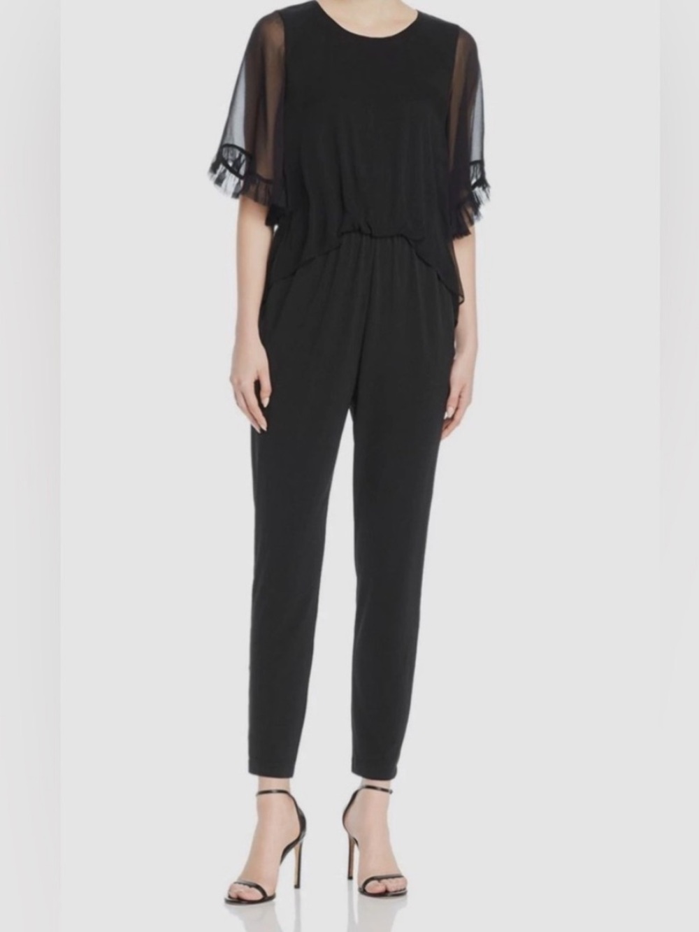 Kobi Halperin Doria Sheer Sleeve Silk Jumpsuit in Midnight Black S Small $398